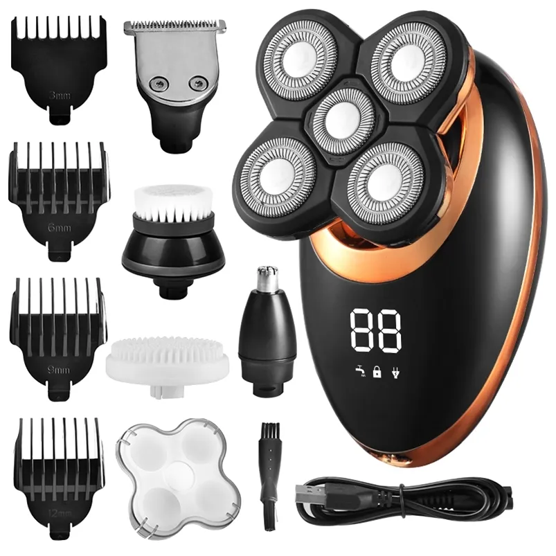 Electric Shaver For Men Beard Hair Trimmer Electric Razor 5D Floating Five Blade Heads Electric Nose Hair Trimmer LCD Display 220624