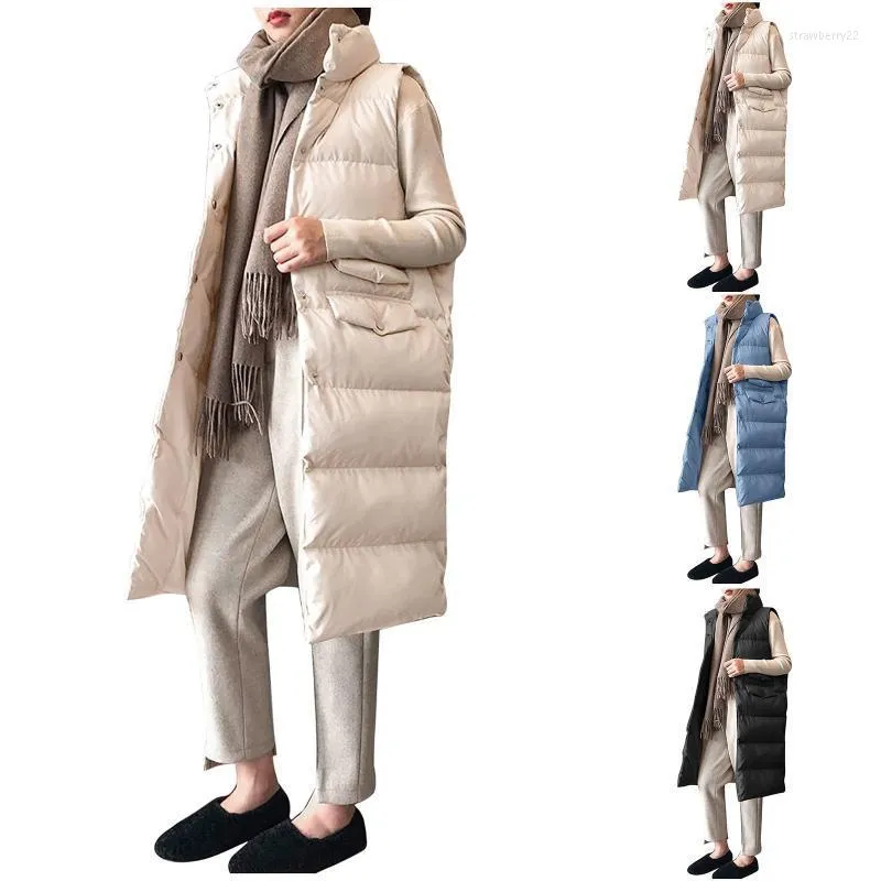 Kadın Yelek Sonbahar Kış Pamuk Yelek Kadın Bayanlar Günlük Yelek Kadın Kolsuz Uzun Ceket İnce Uygun Sıcak Puffer Ceket Parkas Stra22