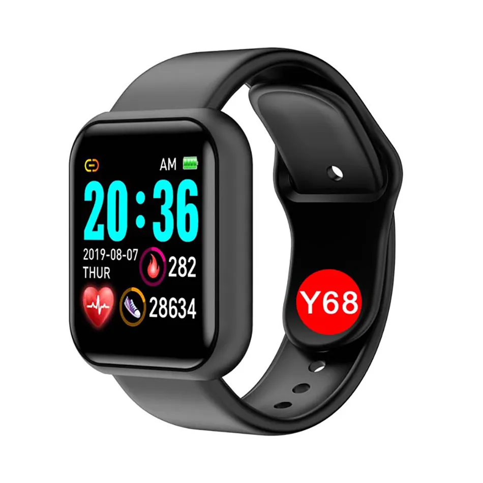 Y68 D20 Смарт-часы Фитнес-браслет Артериальное давление Монитор сердечного ритма Шагомер Кардио-браслет Мужчины Женщины SmartWatch для IOS Android с розничной коробкой