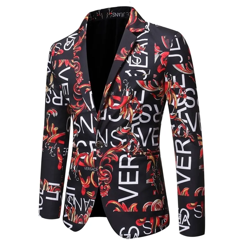 4 Color Men's Fashion Suit Party Coat Casual Slim Fit Blazer One Buttons Suit 3D Floral Print Painting Blazers Jacket Men 220409