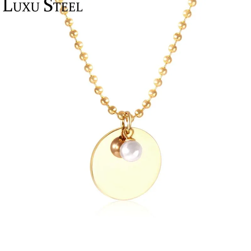 Pendant Necklaces Round Pendants With Imitation Pearl For Women/Girl Stainless Steel Bead Chain Party Collares MujerPendant