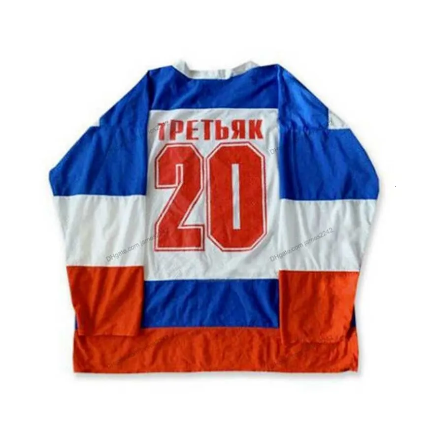 Nikivip Custom Retro Vladislav Tretiak #20 CCCP Ryssland Hockey Jersey Stitched Size S-4XL Alla namn och nummer högkvalitativa tröjor