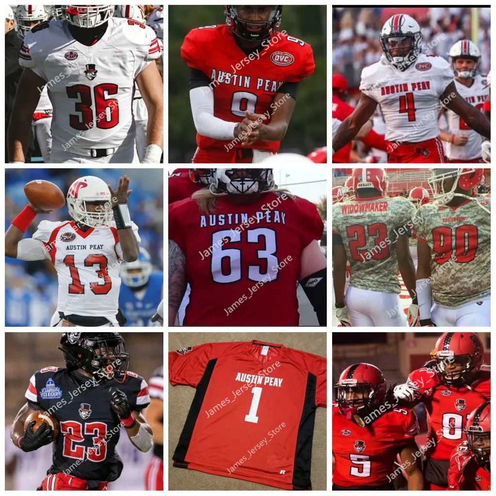 Austin Peay Governors football Jersey 80 Kenny Odom 17 JaQuan Randolph 19 Tre Shackelford 21 Kellen Stewart 8 Kam Thomas 23 Jordon Goco 7 Brandon Lanier Noah Williams