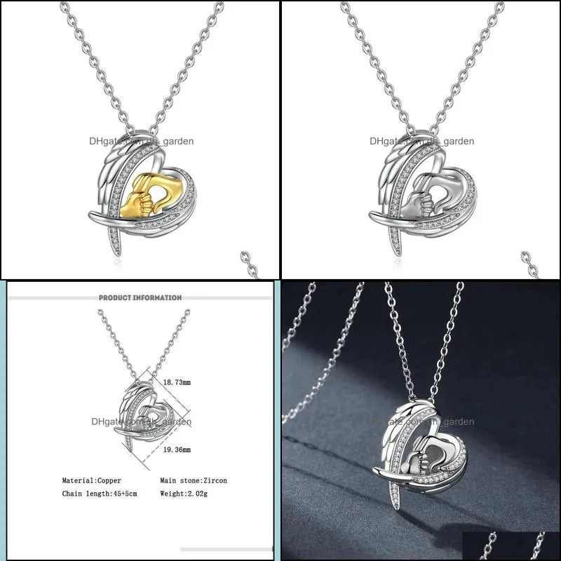 Fashion Shining Cubic Zirconia Mom Baby Necklace Heart Pendant Necklaces for Mother`s Birthday Days Gift Family Jewelry