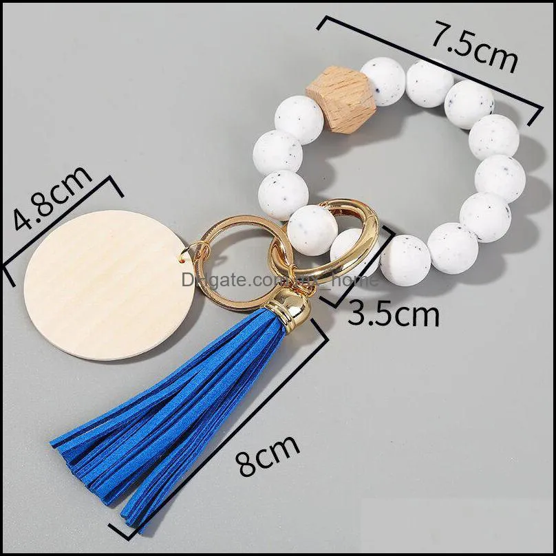 jewelry 7 colors wooden tassel bead string bracelet keychain silicone beads bracelets women girl keyring wrist strap z5958