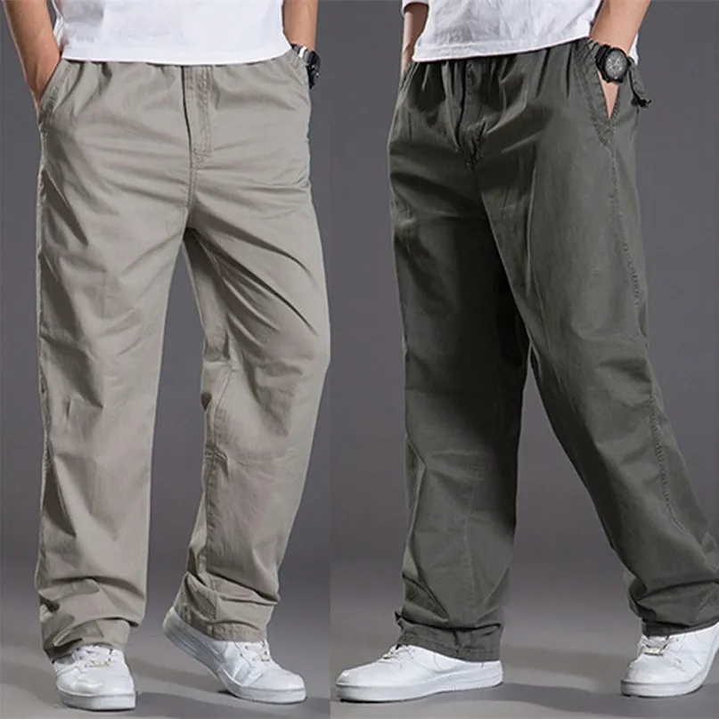 Mense Casual Cargo Cotton Pants Men Pocket Löst raka byxor Elastiska arbetsbyxor Passar joggar manlig super stor storlek 6xl 220705