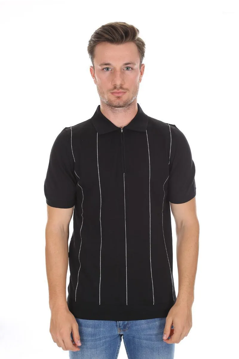 Męskie koszulki Diandor Collar Mężczyzna Knitwear T-Shirt Black / Black 2117706