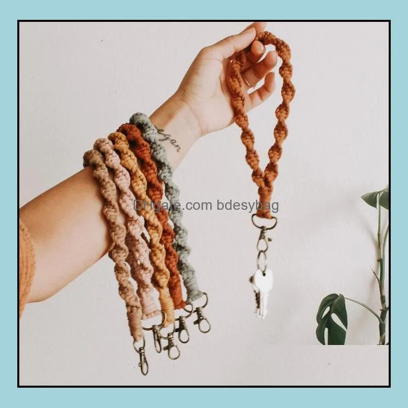 Keychains mode -accessoires boho tas rame polsblet pols lanyard riem slijtage bracelet geassorteerde kleur rames gevlochten sleutel drop levering 202