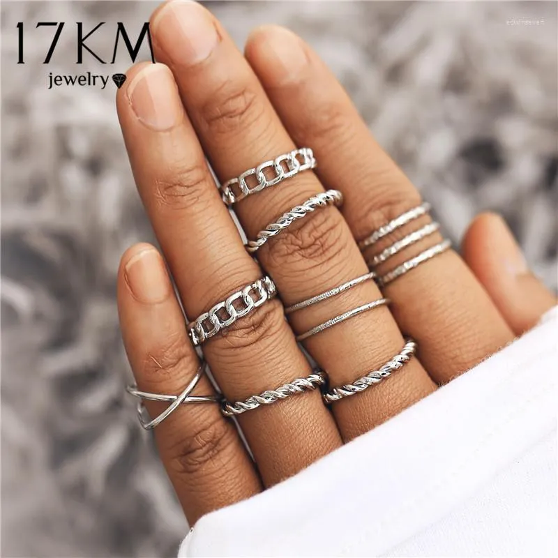 Cluster Rings 17KM Fashion Geometric Gold Sliver Multilayer Twisted Ring Set For Women Vintage Cross Finger Female Jewelry 2022 Gifts Edwi22