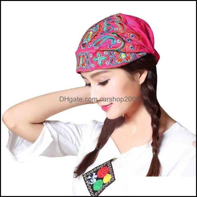 Berets Fashion Women Mexican Style Ethnic Vintage Embroidery Flowers Bandanas Red Print Hat Floral Cap Berets1