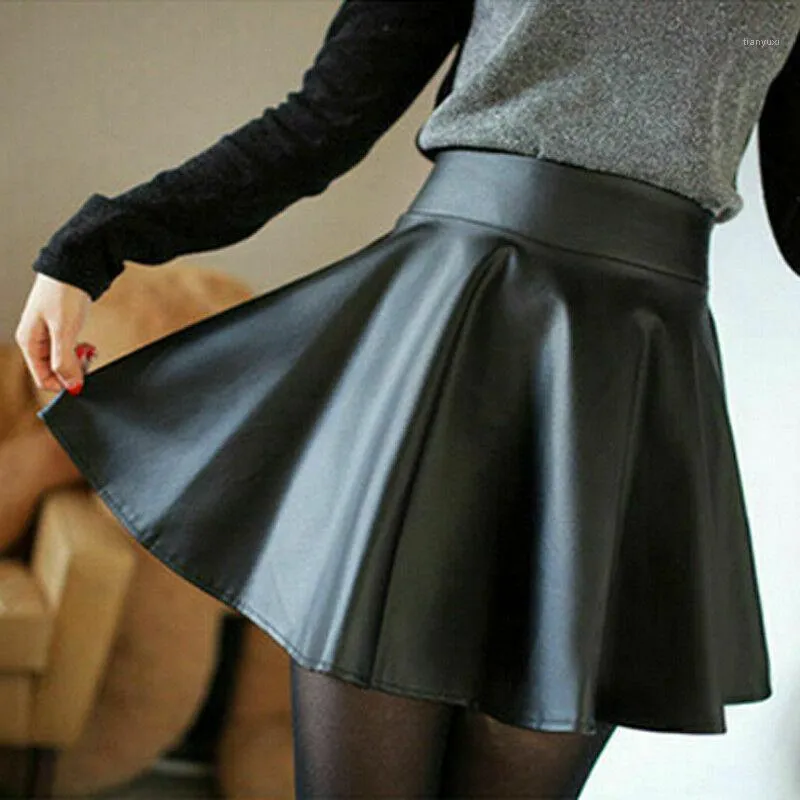 Skirts 2022 Fashion Mini Skirt Women Fux Leather For Lady High Waist Slim Shirt Streetwear Casual