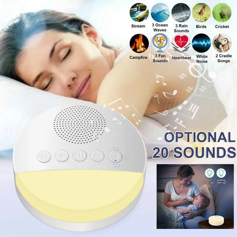 Máquina de ruido blanco para bebés, máquina para dormir con apagado temporizado recargable por USB, reproductor de sonido para dormir para bebés, temporizador de luz nocturna, reproductor de ruido # R 220707