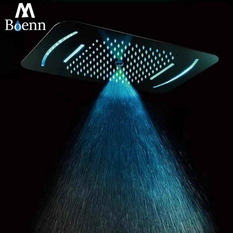 Luxury 304 Stainless Steel Rain Regulated Shower Head With LED, Square