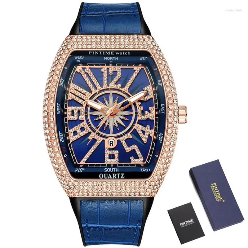 Orologi da polso Orologi Hip Hop con diamanti di lusso Orologi femminili femminili Nastro ghiacciato Tonneau Dial Orologio da polso Orologio da donna Orologio al quarzo Orologio da polso