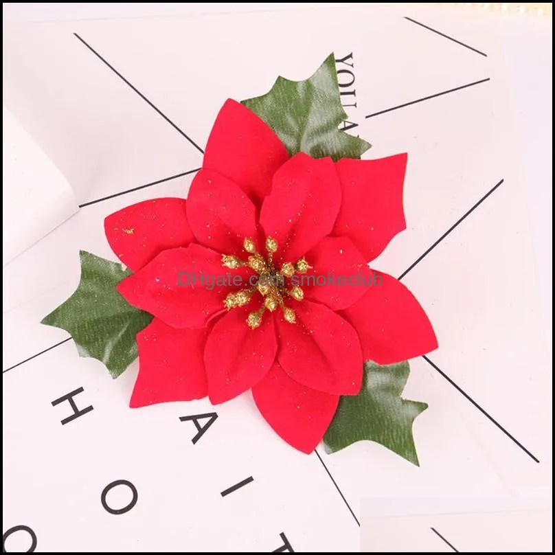 Decorative Flowers & Wreaths 5 Pcs 15x15cm Christmas Simulation Red Flower Wreath Garland Decoration Props Home Party Gathering Bar