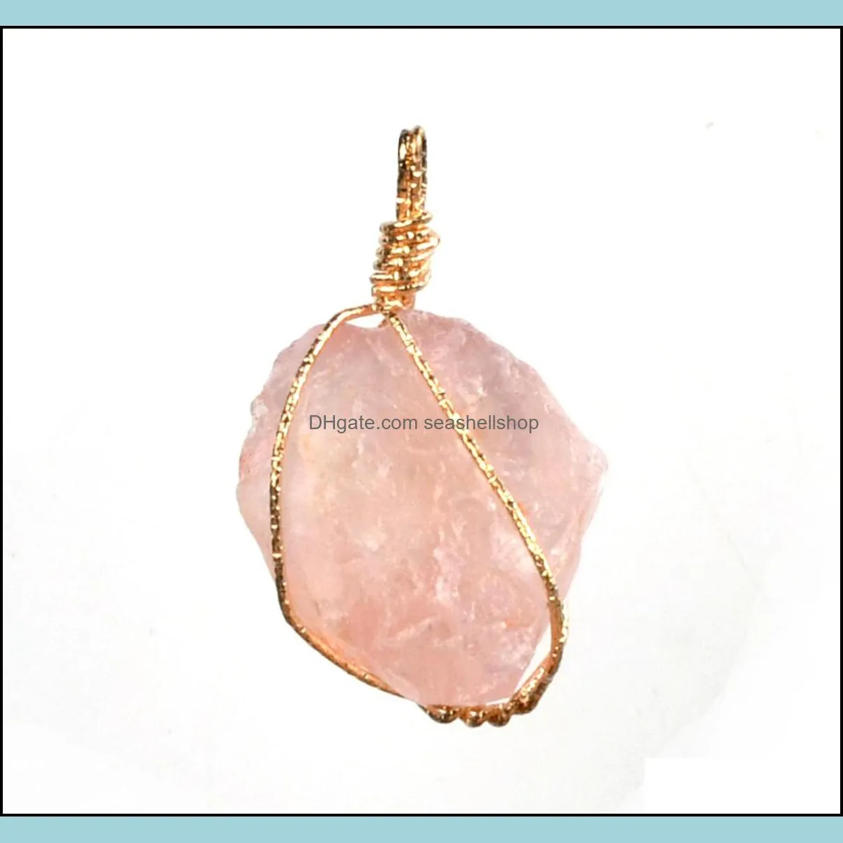 natural stone female pendant handmade color line wrapped original necklace amethyst pink quartz fashion simple