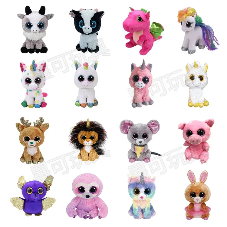 64 Tasarımlar 15cm Ty Büyük Gözler Peluş Oyuncaklar Spot Sevimli Kedi Unicorn Leopard Ty Peluşlar Çocuk Bebek Hediye Fabrikası Toptan