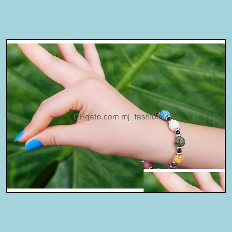 Fashion Bohemian Natural Lava Stone Multicolor Bracelets Bangles For Women Jewelry Silver Plated  Oil Diffuser Bracelet