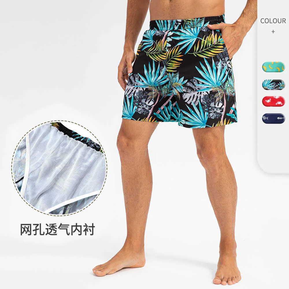 Pantaloncini da uomo Estate Pantaloni da spiaggia ad asciugatura rapida Mare Surf Vacanze Fodera in rete Allentato Casual Leggings da corsa Fitness Biancheria intima da palestra