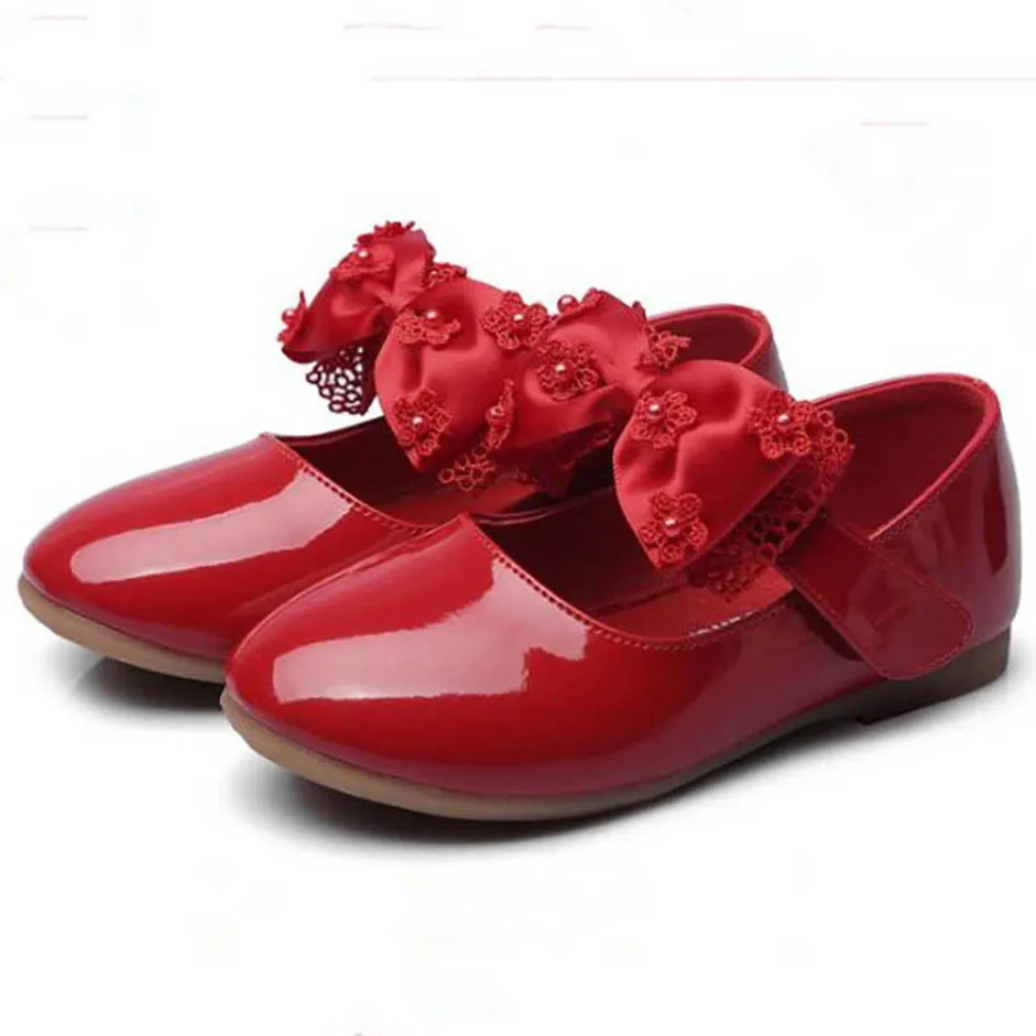 Düğün ayakkabıları çocuklar bebek kızlar küçük kızlar deri ayakkabı çiçek prenses dans kırmızı beyaz siyah
