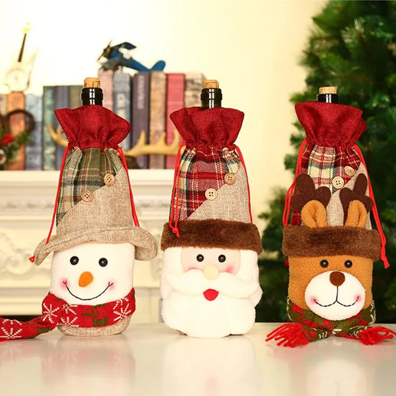 Christmas Wine Bag Cloth Santa Clause Wines Bottle Package Christmas Day Decoration Drawstring Packets Home Party Decor