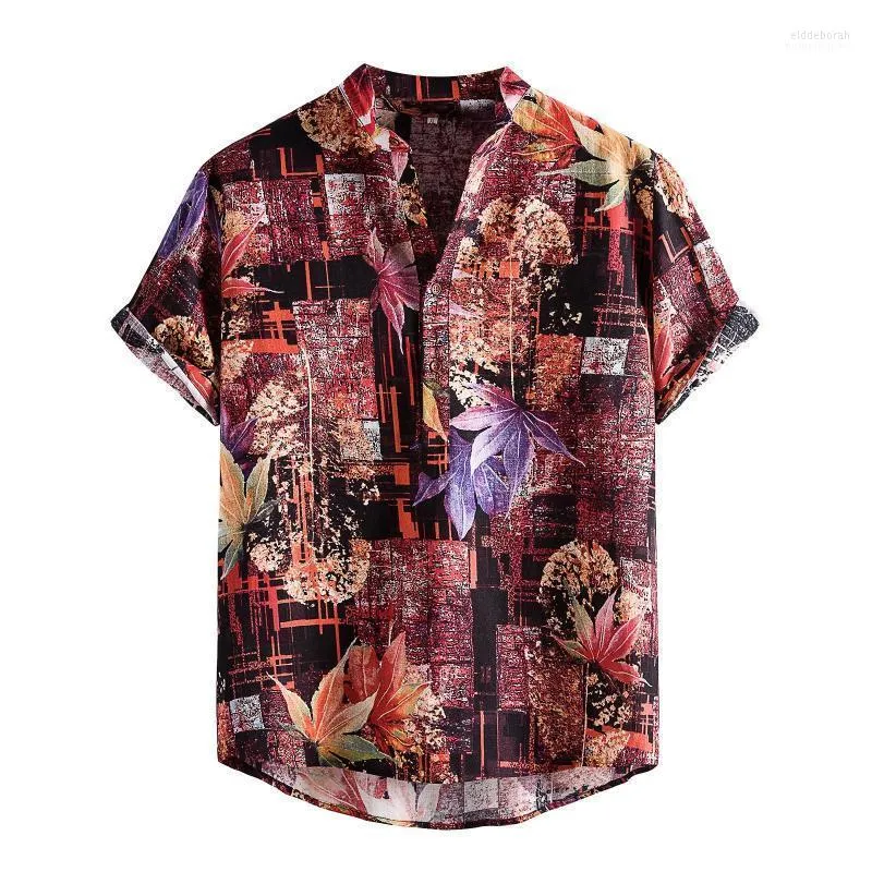 Mäns casual skjortor vintage för män mode tryck hawaiian kort ärm skjorta sommar etniska kläder släpp eldd22