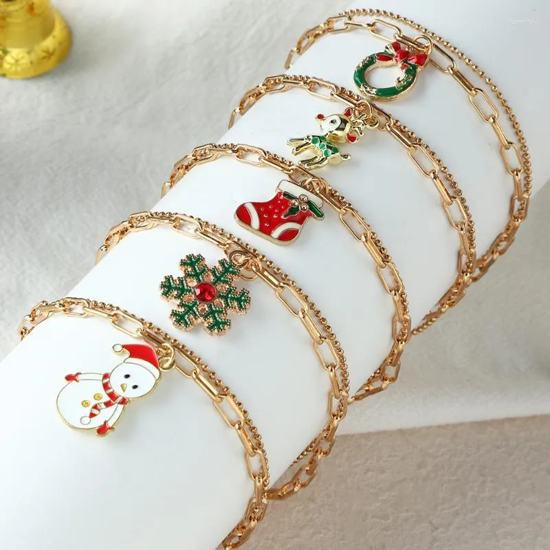 Lien chaîne noël main corde Bracelet breloque père noël alliage pendentif perles noël bijoux cadeau Ly tendance magasin Fawn22