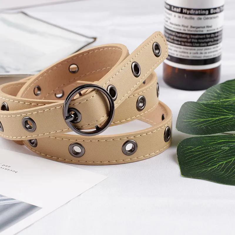 Belts Women Imitation Lather Belt Alloy Pin Retro Small Round Buckle For Wild Fashion Thin Pasek DamskiBelts