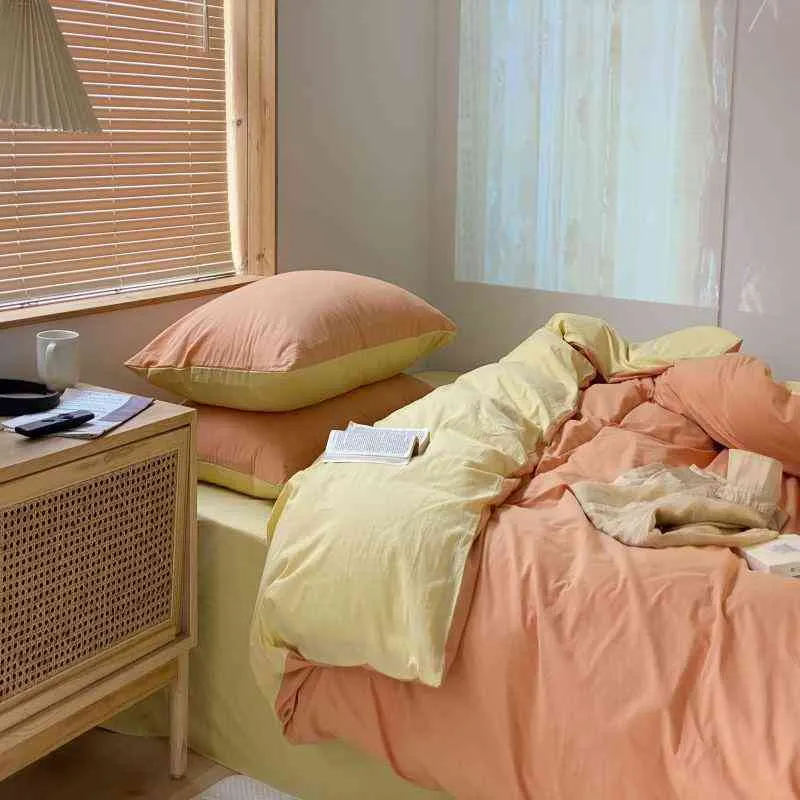 Set di quattro pezzi in cotone lavato doppio colore nordico a contrasto, set di biancheria da letto singolo per dormitorio studentesco in stile puro