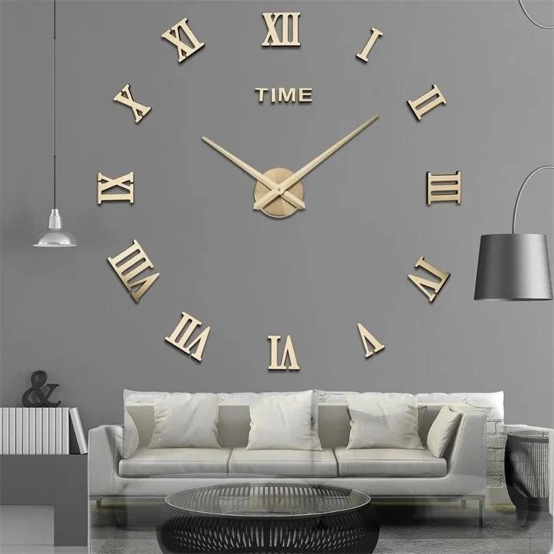 Speciaal aanbod 3D Big Acryl Mirror Wall Clock Diy Quartz Watch Still Life Clocks Modern Home Decoration Living Room Stickers 220727