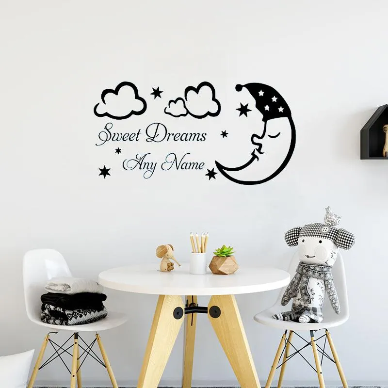 Stickers muraux Dormir Lune Étoile Nuage Doux Rêve Personnalisé Nom Autocollant Art DIY Bébé Chambre Décor YO-162Wall StickersWall