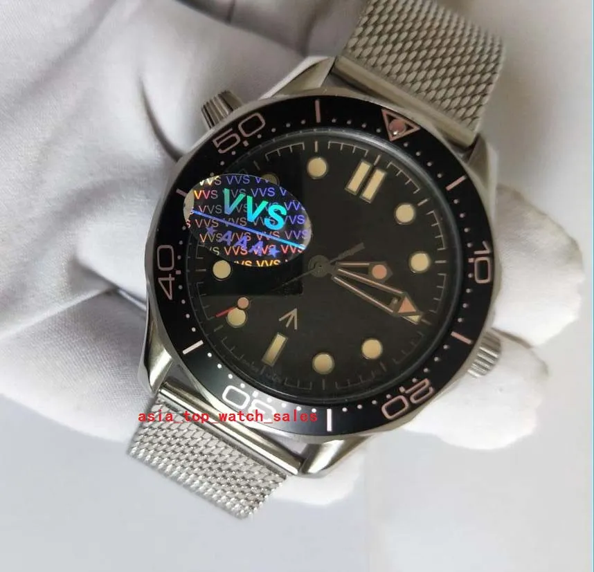 VVS Klasik Stiller Yaptı 007 Erkekler Bilek saati 42mm kadran Safir Seramik Cal.8800 Hareket Rafine Çelik Mesh Kayışı Üst Kalite Mekanik Otomatik Erkek Saatler