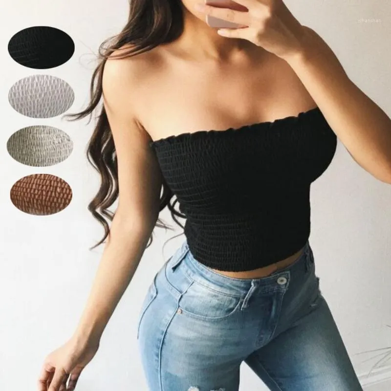 Bustiers & Corsets 2022 Summer Women's Sexy Backless Camis Vest Pleated Tube Tops Female Solid Streetwear Harajuku