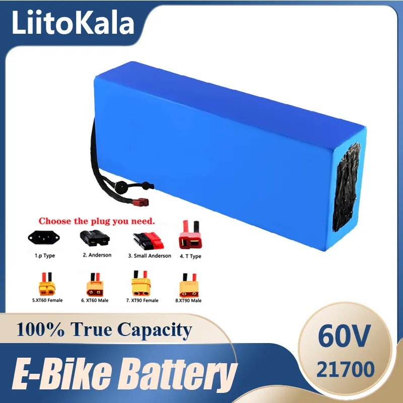 Liitokala Ebike Batike Pack 60v 20ah 30ah 50ah 35ah 25ah 45ah Bicycle Bicycle Battery 3000W 21700 5000MAH 16S مع 50A BMS