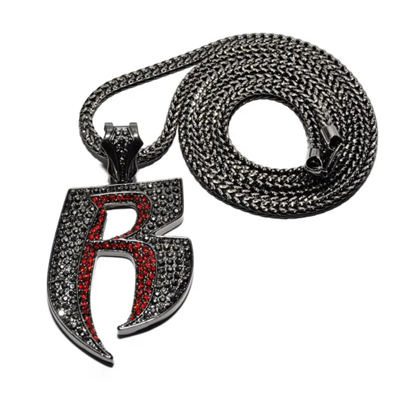 Ожерелья с подвесками Creative Full Rhinestone Letter R Ожерелье для мужчин Hip Hop Letters Jewelry With Iced Out Long Chain 3 ColorsPendant