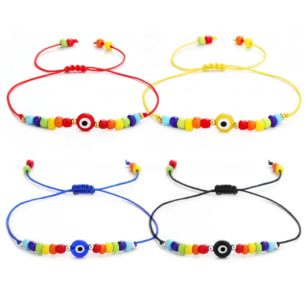 Türkisches Auge Armband Weiß Blau Böse Augen Glückspaar Armbänder für Frauen Bunte Kristallperlen Seil Kette Charm Schmuck