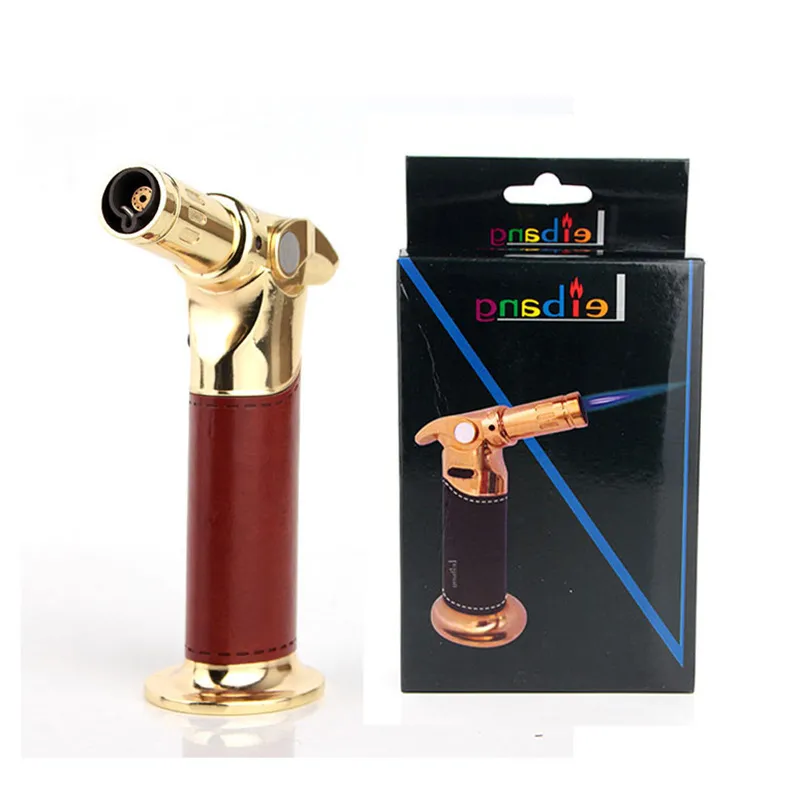 DHL Free Metal Butane Gas Torch 1300C Jet Flame Cigar Lighter Windproof Refillable Kitchen Lighters with Gift Box Large Fire