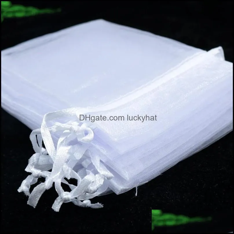 White Small Sheer Organza Drawstring Jewelry Pouches Party Wedding Favor Packaging Candy Wrap Square Gift Bags 7X9cm 2.75``X3.5`` 100pcs