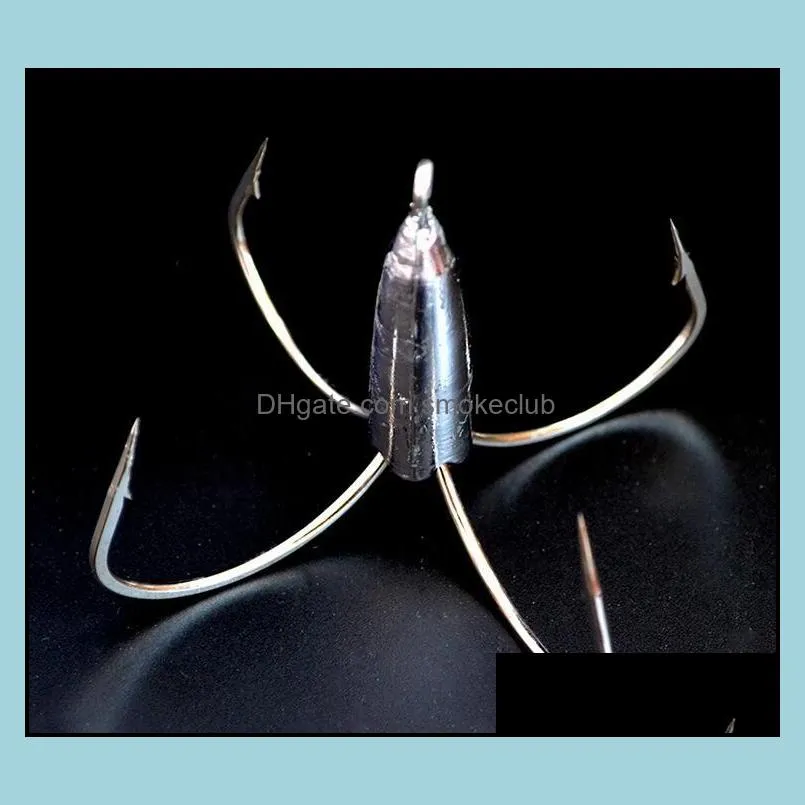 Hot 5PCS treble hooks fourfold hooks 3/4Paws Hooks Lead sinker Anchor fish tool Big fish hook High quality! YQHW