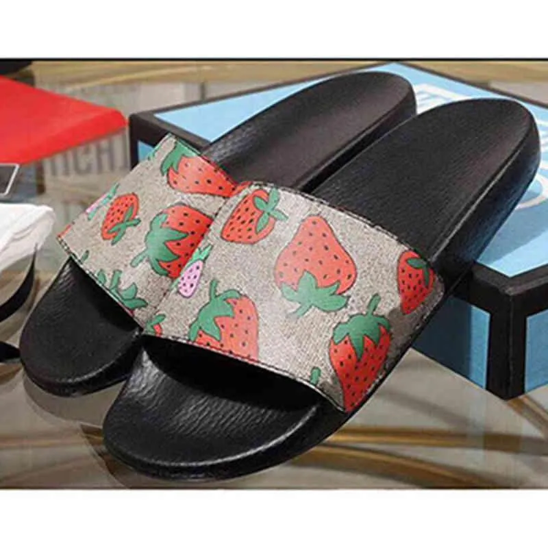 2021ss Designer Slippers Rubber Slides Sandaal Bloemen Groen Rood Wit Webmode Heren Dames Schoenen Strand Slippers met Bloem Boxfashion T