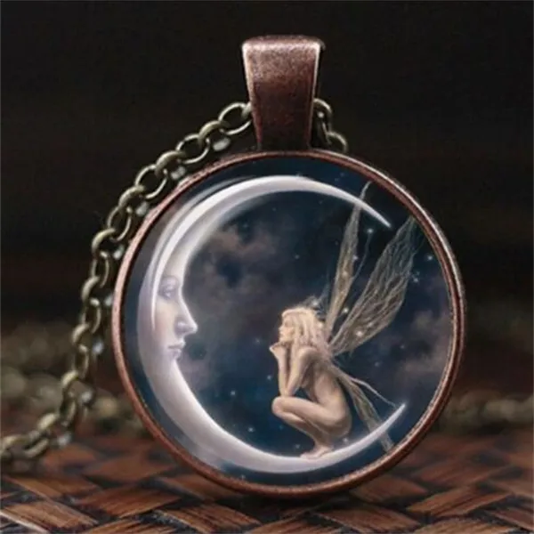 Collana da donna Collane con angelo elfo Collana con ciondolo angelo con luna temporale per gioielli da donna Regalo con fascino GC1186