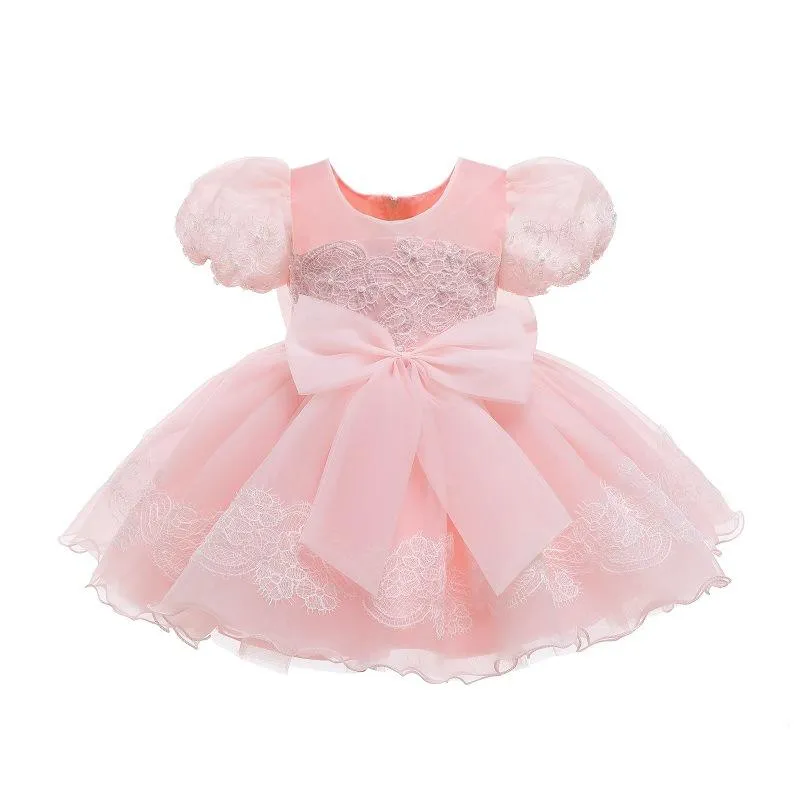 女の子のドレス 2022 かわいい洗礼 1 歳の誕生日ドレス女の赤ちゃん服子供 Clohtes プリンセスレースのウェディングパーティー半袖