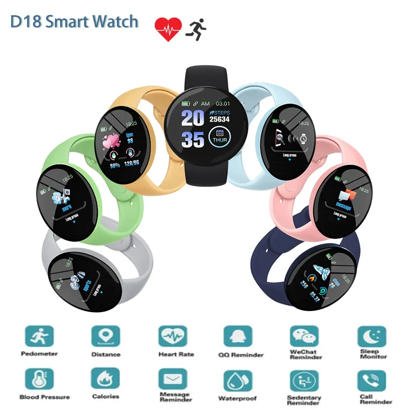 D18 Смарт-часы для мужчин и женщин с пульсометром, фитнес-трекером, спортивный браслет, 1,44 дюйма, TFT, цветной экран, умные часы для телефона