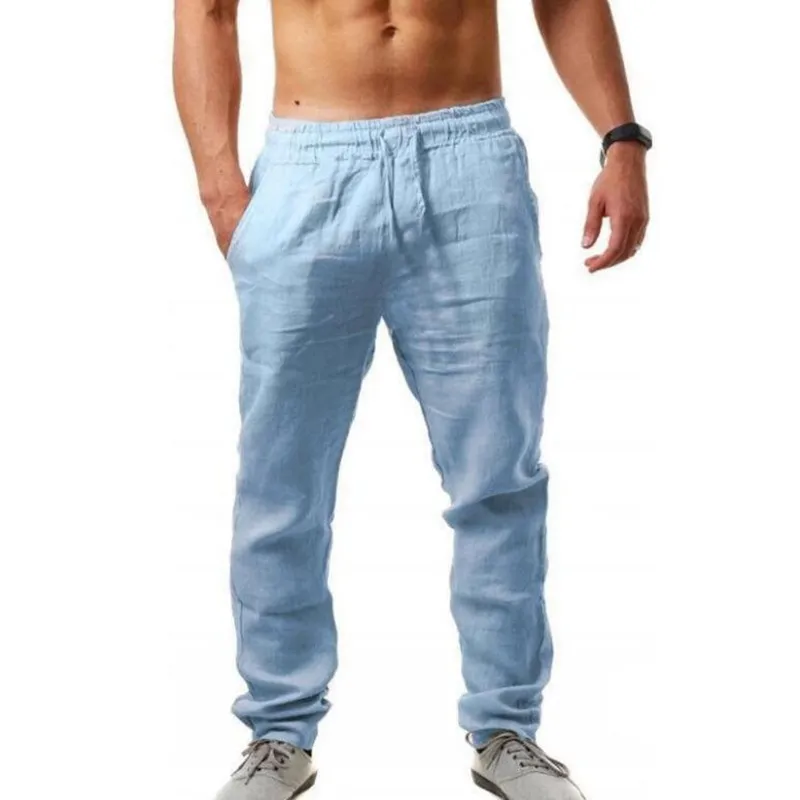 thumbnail image 2 of Cllios Men's Drawstring Loose Linen Beach Pants Lightweight Elastic Waist Yoga Lounge Cotton Trousers Pajamas 2 of 12