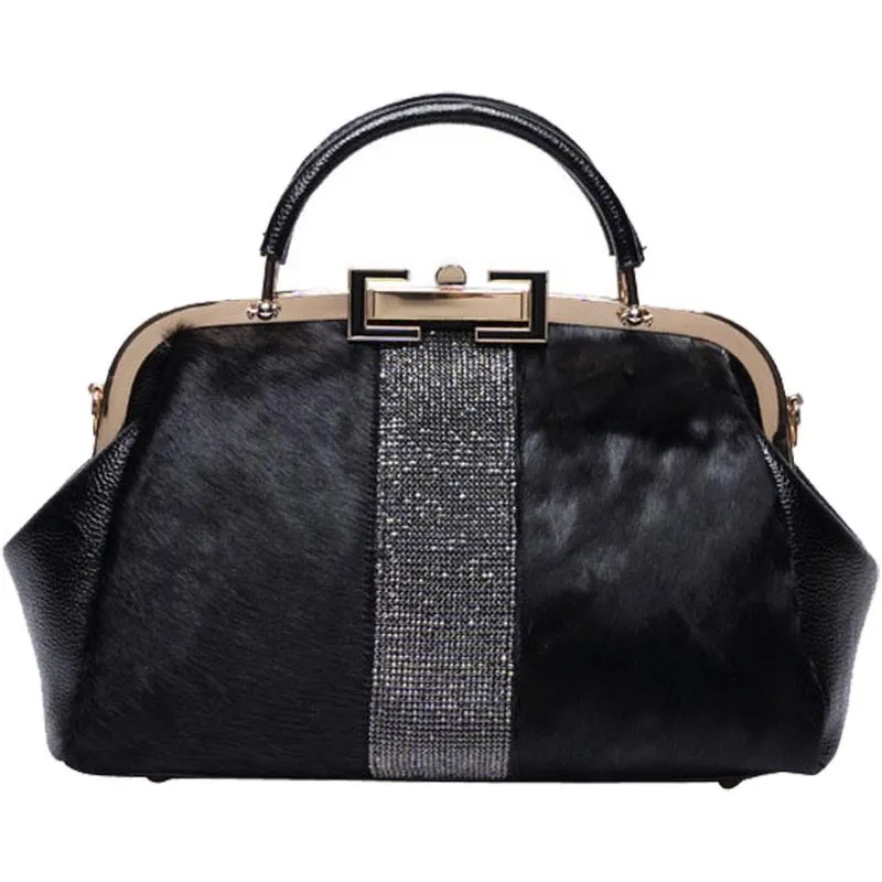 Sacs de soirée Marque Fourrure Cuir Souple Lady Sac à main Clip Bouche Design de mode Sac à bandoulière Messenger Casual Diamond BagEvening