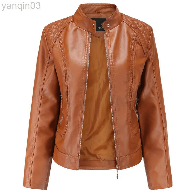 Moto Biker de mujer Chaqueta con cremallera Primavera Otoño Tamaño grande 4XL Abrigo de mujer Cuello de soporte Cortavientos Outwear Ropa femenina L220801