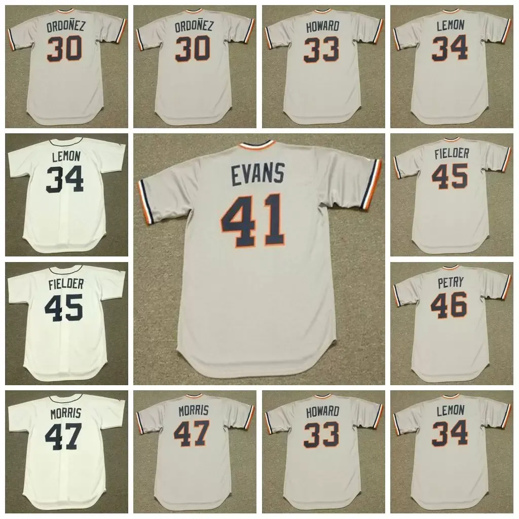 Detroit Vintage Baseball Jersey 30 Magglio Ordonez 1980 33 Frank Howard 1972 34 Chet Lemon 41 Darrell Evans 45 Cecil Fielder Dan Petry 1984 47 Jack Morris