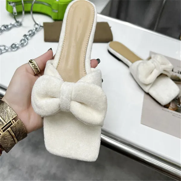 New Flat Sandals Large Size 35-42 Velvet Bow Elegant Fashion Casual Shoes Sandals and Slippers beach shoes box dust bag