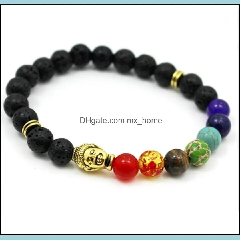 New 10 Chakra Bracelet Men Black Lava Healing Balance Beads Reiki Buddha Prayer Natural Stone Yoga Bracelet For Women