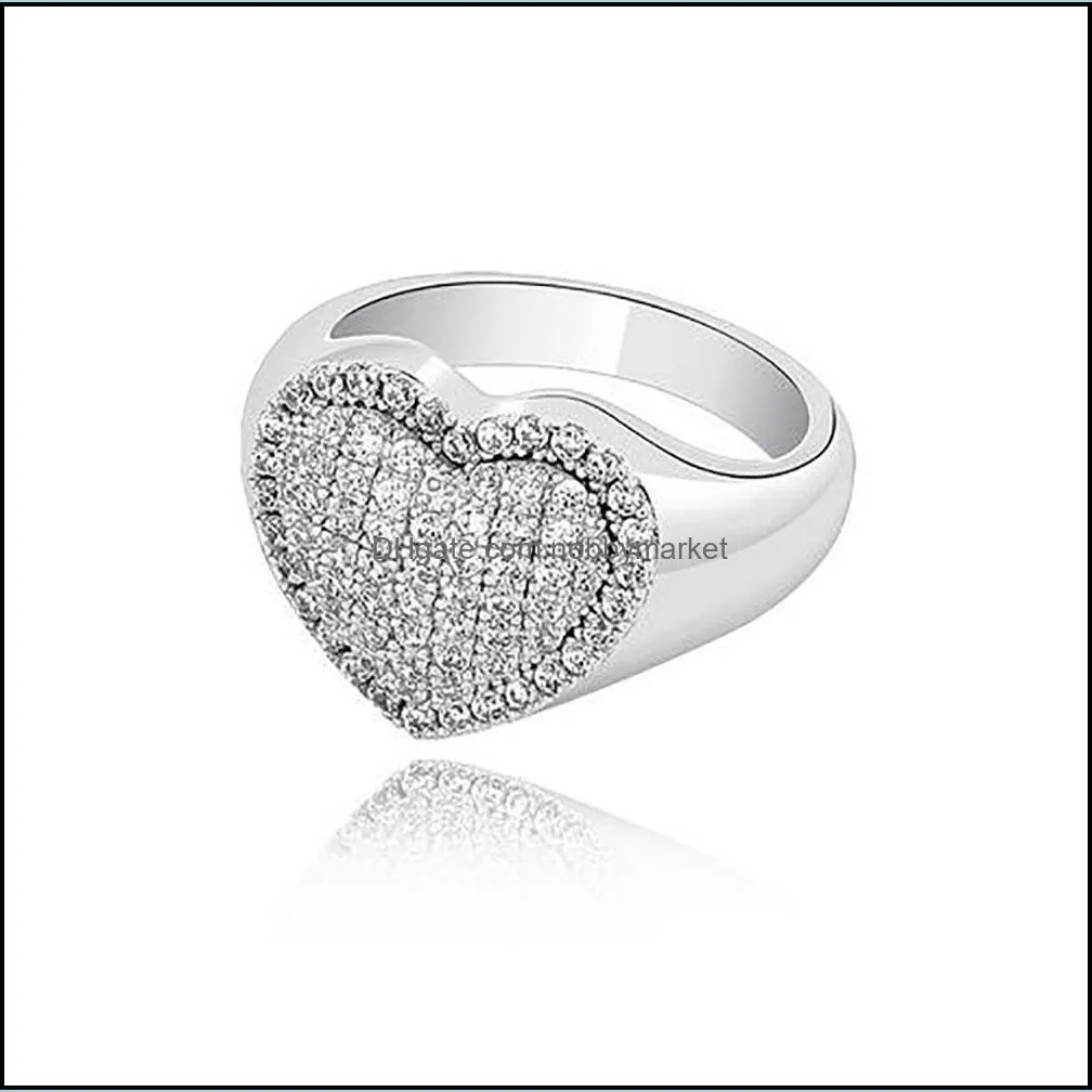 Men Women Iced Out Chunky Heart Ring 360 Micro Pave Cubic Zirconia 14K Gold Plating Top Quality Simulated Diamonds Rings